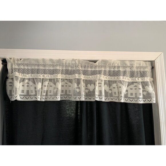Crochet Lace Window Valance Curtain 1 Pair 12x46" Wide Cream House Heart Design - Picture 1 of 5